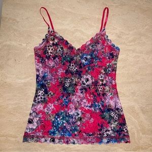 Hanky Panky Signature Lace V-Front Cami Size XS Pink Floral Print